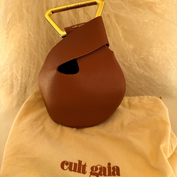 cult gaia Handbags - Cult Gaia Brown Leather Bag with Gold Handle